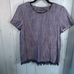 French Connection Indigo Fringe Hem Tee | Size Medium